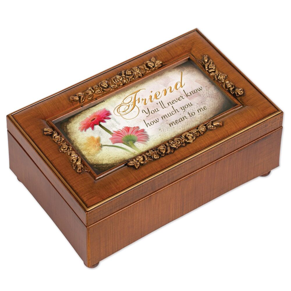 2198 Friend Woodgrain Embossed Petite Rose Music Box Plays What Friends are